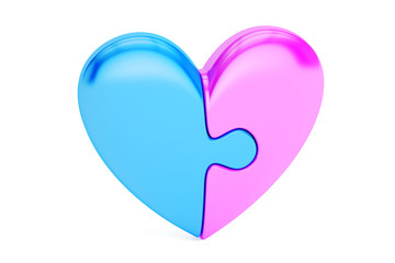 Puzzle Heart, love concept. 3D rendering