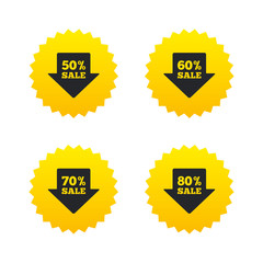 Sale arrow tag icons. Discount symbols.