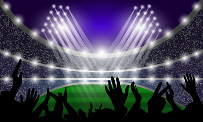 Fototapeta na wymiar Stadium events, spotlights and fans. Vector illustration.