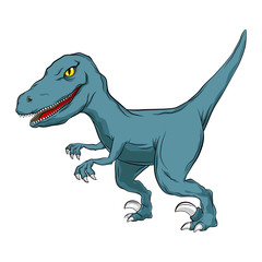 Blue cartoon of Raptor, Velociraptor, Primitive carnivore dinosaur with separate color and outline layers