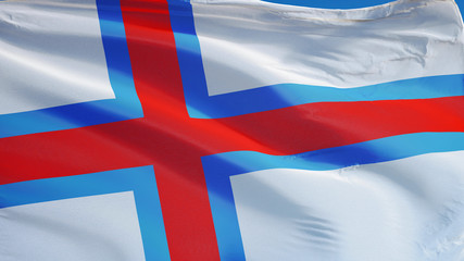 Obraz premium Faroe Islands flag waving against clean blue sky, close up, isolated with clipping path mask alpha channel transparency digital composition