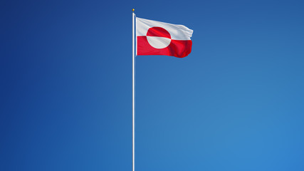 Greenland flag waving against clean blue sky, long shot, isolated with clipping path mask alpha channel transparency