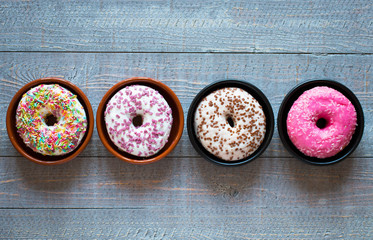 Morning breakfast with colorful Donuts