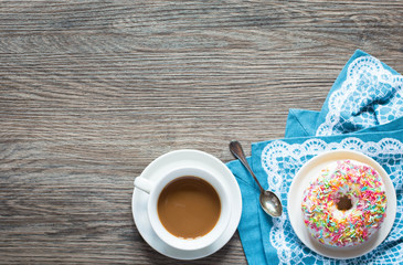 Morning breakfast with colorful Donuts
