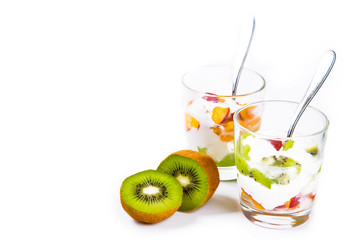 Healthy fruit salad with yoghurt