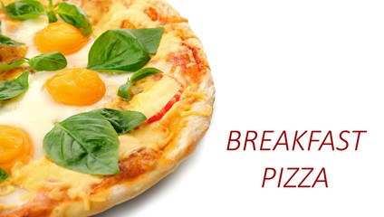 Margarita pizza with basil leaves and egg isolated on white