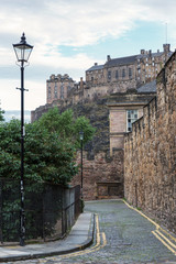 Fototapeta na wymiar road in Edinburgh with view to Edinburgh Castle