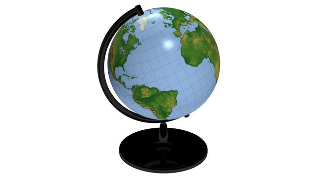 3D render of a desk globe on a stand with globe rotating. Seamlessly loops. 