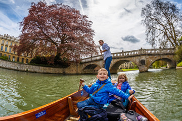 Family punting in Cambridge, England