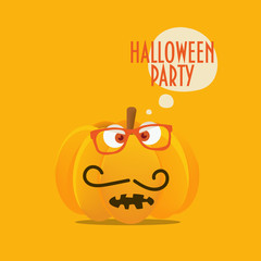 Angry Halloween Pumpkin with mustaches and hipster glasses.