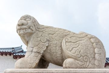 Chinese ancient beast (Xiezhi) in front of Gyeongbokgung Palace, Seoul, Korea

