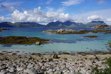 Clear turquoise water in the Lofoten Islands, Norway