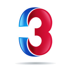 Number three logo.blue and red glossy style.Vector design templa