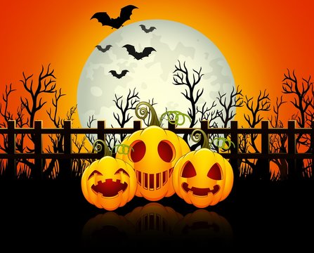 Halloween background with happy pumpkins
