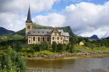 Obraz premium The Vagan church, nicknamed Lofoten Cathedral, in Kabelvag, Norway