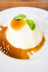 Caramel pudding and panna cotta dessert