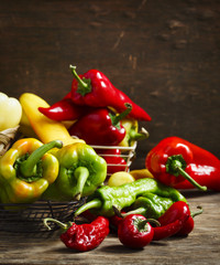 Variety of fresh organic peppers
