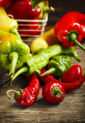 Variety of fresh organic peppers