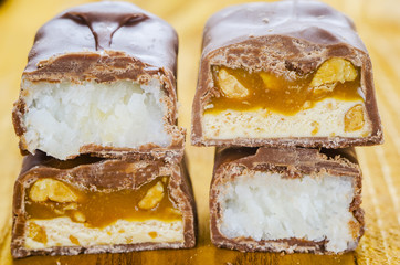 multi-colored candies on a wooden background