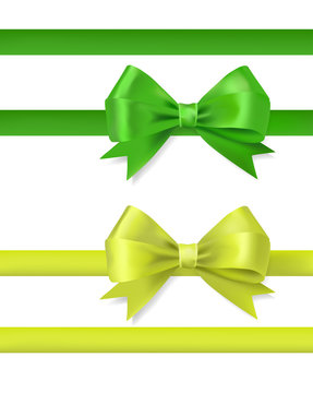 green ribbon bow vector illustration on white