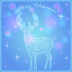 Fototapeta na wymiar Merry Christmas card on bokeh background