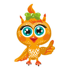 Vector cute owl. Cartoon character.