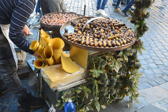 Caldarroste, roasted chestnuts on sale in many Italian streets