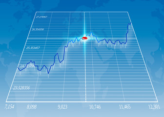 graph on a blue background with a red dot