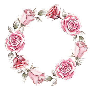 hand painted watercolor wreath mockup clipart template of roses