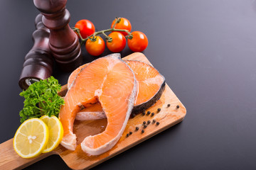 .Fresh salmon steak fresh meal seafood