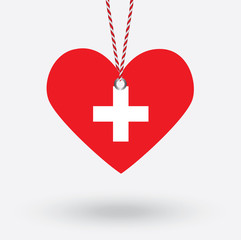 Switzerland flag in the shape of a heart with hang tags