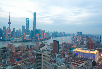 Obraz premium Aerial photography at Shanghai bund Skyline of twilight