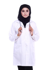 muslimah doctor isolated in white background