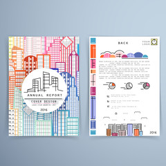 Cover design annual report. Template brochures, flyers, business presentations. Modern flat line style, layout in A4 size