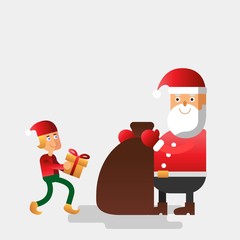 Christmas vector flat illustration with santa and elf