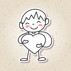 hand drawing cartoon concept happiness, happy kid with big smile
