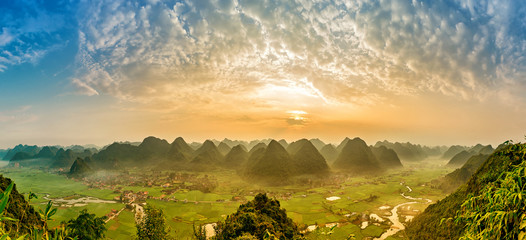 Sunrise Colorful rice field in valley in Bac Son, Lang Son, Viet