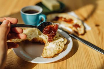 Breakfast with coffee and croissant