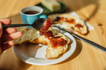 Breakfast with coffee and croissant