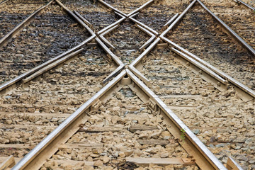 Railroad tracks at a train station.selective focus.