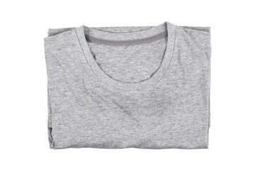 folding cotton grey T-shirt isolated on white