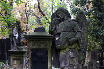 Fototapeta premium The Angel from the mystery old Prague Cemetery, Czech Republic