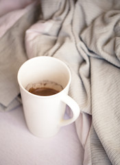 delicious Breakfast in bed with a big sword coffee