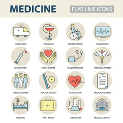 Set modern thin line web icons on medicine and health symbols.