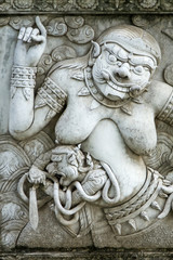Masterpiece of traditional Thai style stucco art old about Ramay