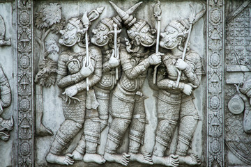 Obraz premium Masterpiece of traditional Thai style stucco art old about Ramay