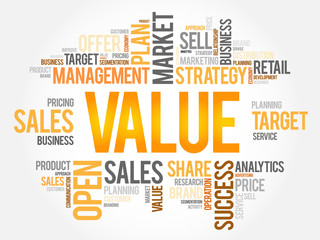 VALUE word cloud collage, business concept background