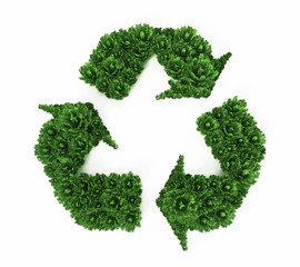 Green bushes forming recycle symbol. 3D illustration