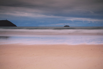 Early morning view of the beach at Polzeath Vintage Retro Filter