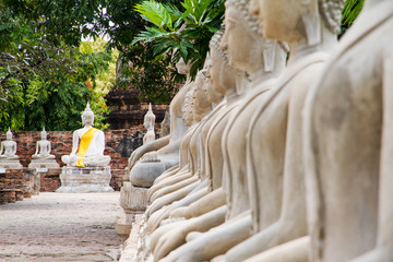 Buddha statues at the temple of Wat Yai Chaimongkol in Ayutthaya